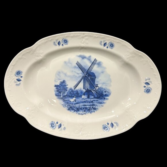 Rare Vintage Deft Blauw Ter Steege Oval Platter, Embossed Windmill Plate - Picture 1 of 2